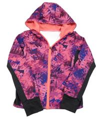 Růžovo-korálovo-safírovo-mahagonovo-černá vzorovaná propínací sportovní mikina s kapucí St. Bernard