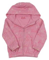 Růžová propínací mikina s logy a srdíčky a kapucí Barbie