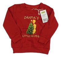 Nové - červená vánoční mikina se stromečkem a mrkvičkami a zlatými nápisy POCOPIANO