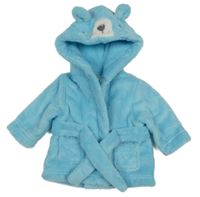 Azurový plyšový župan s kapucí - medvídek 