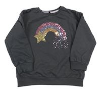 Tmavošedá mikina s duhou a hvězdičkou z flitrů George