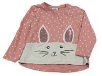 Starorůžovo-světlešedá puntíkatá mikina se zajíčkem s flitry Topolino