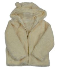 Smetanová kožešinová podšitá bunda s kapucí s oušky lupilu