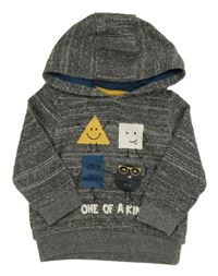 Tmavošedá melírovaná mikina se smajlíky a nápisem a kapucí C&A