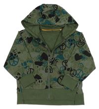 Khaki propínací mikina s obrázky a kapucí George