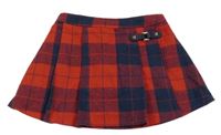 Červeno-tmavomodrá kostkovaná vzorovaná vlněná sukně s přezkou F&F