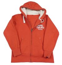 Červená propínací teplá mikina s ještěrkou a kapucí