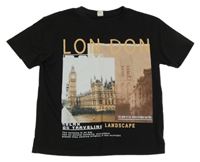 Černé tričko s potiskem - Londýn SHEIN