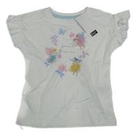 Nové - bílé tričko s vílami a motýlkem a volánky F&F