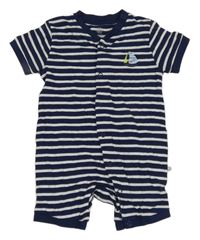 Tmavomodro-bílý pruhovaný kraťasový overal s plachetnicí Liegelind