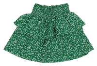 Tmavozelená kytičkovaná mačkaná vrstvená sukně C&A