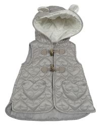 Šedá šusťáková zateplená vesta s prošívanými srdíčky a kapucí s oušky TAHARI