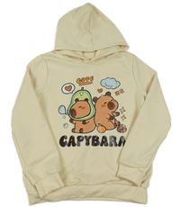 Smetanová mikina s obrázkem - Capybara a kapucí