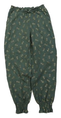 Khaki paper bag teplákové kalhoty se zlatými ananasy C&A