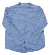 Modrá melírovaná lněná košile H&M