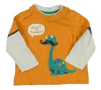 Oranžovo-bílé triko s dinosaurem zn. Mothercare