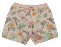 Růžové květované plážové kraťasy s listy Primark