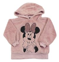 Starorůžová chlupatá mikina s Minnie s flitry a kapucí Primark