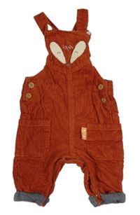 Skořicové manšestrové podšité laclové kalhoty s liškou Mothercare