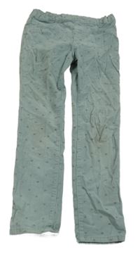 Světlezelené manšestrové elastické skinny kalhoty se srdíčky H&M