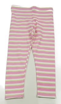 Růžovo-bílo-zelené pruhované legíny Primark