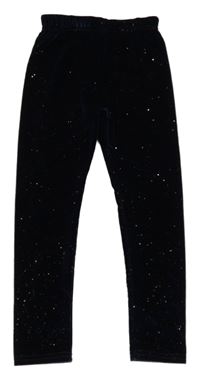 Tmavomodré třpytivé sametové legíny