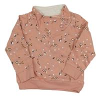 Starorůžová květovaná mikina s duhami a komínovým límcem Topomini