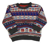 Šedo-modro-červený vzorovaný svetr Next