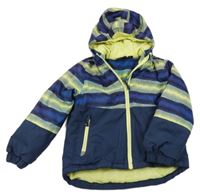 Tmavomodro-žluto-modrá šusťáková lyžařská bunda se vzorem a kapucí Lupilu