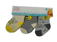 Nové - 3x ponožky s Púem - béžové + tmavomodro-béžové pruhované + šedé melírované Disney