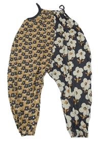 Antracitovo-hnědý květovaný bavlněný kalhotový overal Next