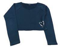 Petrolejová crop mikina se srdcem s kamínky S. Oliver