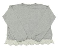 Šedý melírovaný lehký crop svetr s krajkou H&M