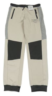 Nové - Béžovo-černo-šedé tepláky s nápisem Pep&Co