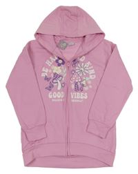 Růžová propínací mikina s houbami s květy a kapucí Young Idols