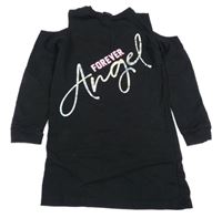 Černá tepláková šatová tunika s nápisem a průstřihy Pep&Co