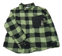 Zeleno-černá kostkovaná flanelová košile s kapsou s nápisem Zara