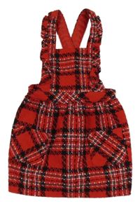 Červeno-černo-barevné kostkované vlněné šaty Matalan
