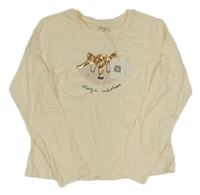 Nové - Krémové triko s liškou s flitry Sfera