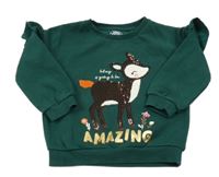 Tmavozelená mikina se srnkou s flitry a volánky F&F