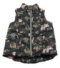 Černá květovaná šusťáková zateplená vesta se zvířaty H&M