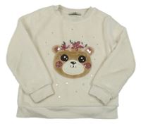 Světlebéžová chlupatá mikina s medvědem s flitry C&A