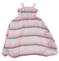 Bílo-neonově růžovo-modré pruhované šifonové šaty H&M