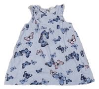 Světlemodro-bílé pruhované bavlněné šaty s motýly a volánky H&M