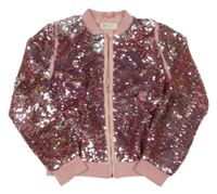 Růžovo-stříbrná flitrová podšitá bunda H&M
