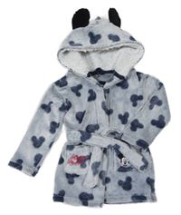Bílo-tmavomodrý chlupatý župan s Mickeym a kapucí Primark