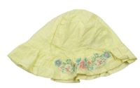 Žlutý plátěný klobouk s výšivkami květů zn. Mothercare