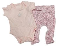 2 set - Světlerůžové body s králíkem + růžové květované legíny Nutmeg