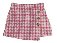 Bílo-růžová kostkovaná úpletová sukně s všitými kraťasy Matalan