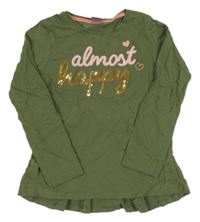 Khaki triko s nápisem z flitrů Kiki&Koko